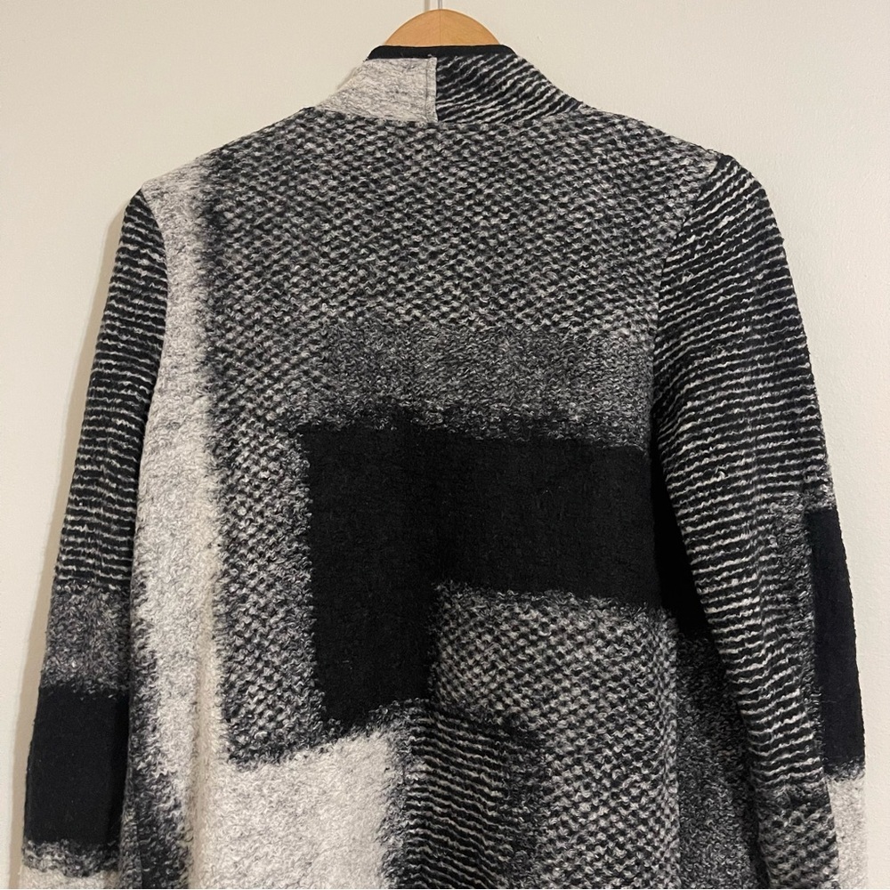 LUCKY BRAND OPEN FRONT CARDIGAN IKAT GEOMETRIC BLACK GRAY Medium - Picture 9 of 13